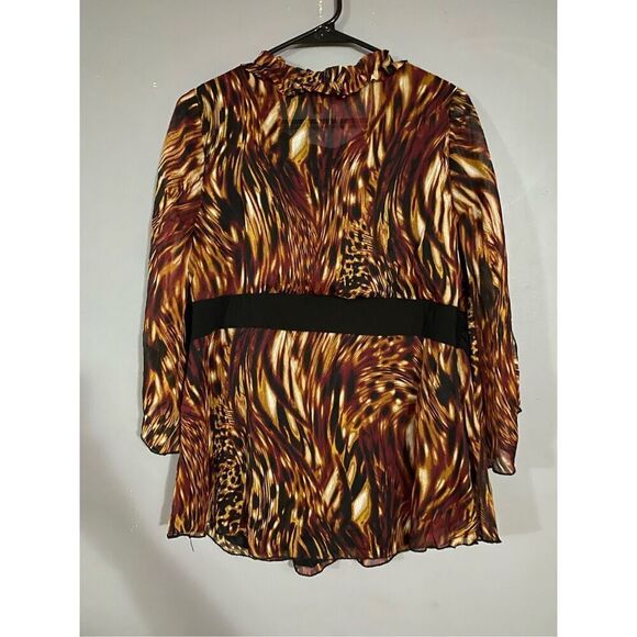 New Directions Animal Print Faux Belt Built In Shirt Ruffles Long Sleeve3X - Picture 6 of 7